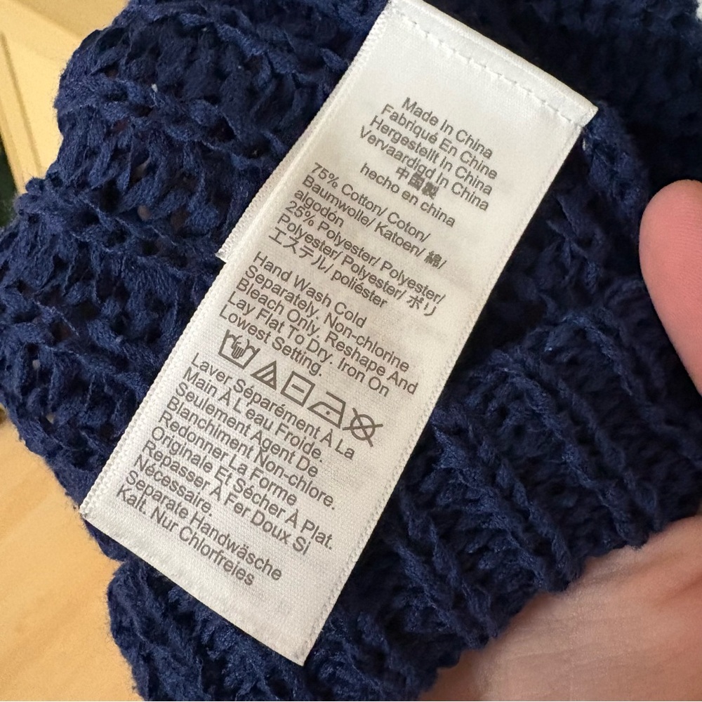 J CREW Textured Sailor Cardigan Sweater Blue White Size Medium Preppy‎ Nautical - Picture 9 of 12